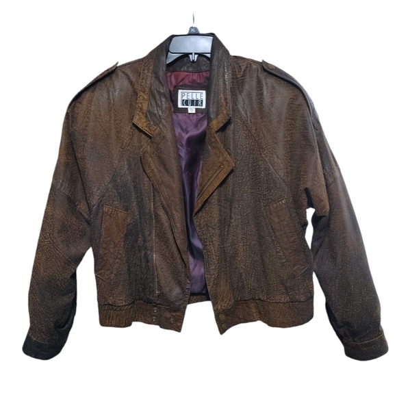 Vintage Pelle Cuir Brown Leather Bomber Aviator Zip Up Jacket Women Size Small S - Picture 3 of 11